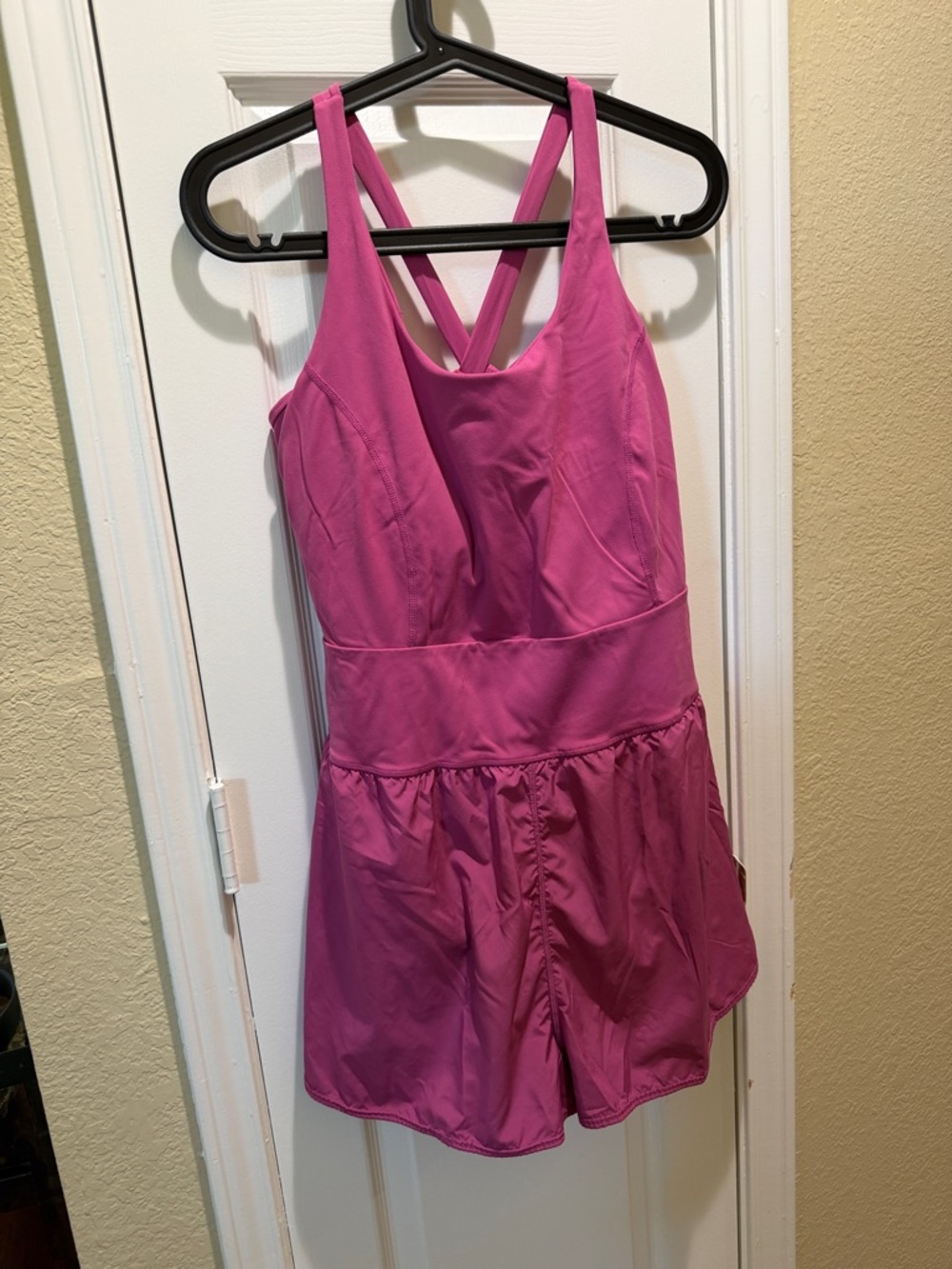 Pink Athletic Romper with Cross Back Straps